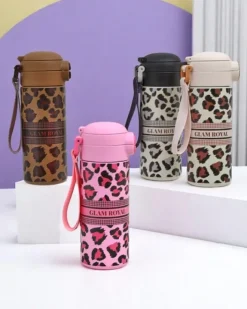 Akcesoria^Royalfashion Kubek termiczny z ustnikiem Glam Leo różowy