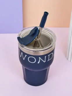 Akcesoria^Royalfashion Kubek termiczny ze słomką Beautiful Granatowy