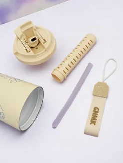 Akcesoria^Royalfashion Kubek termiczny z koszyczkiem, słomką i ustnikiem Happy Dog biały