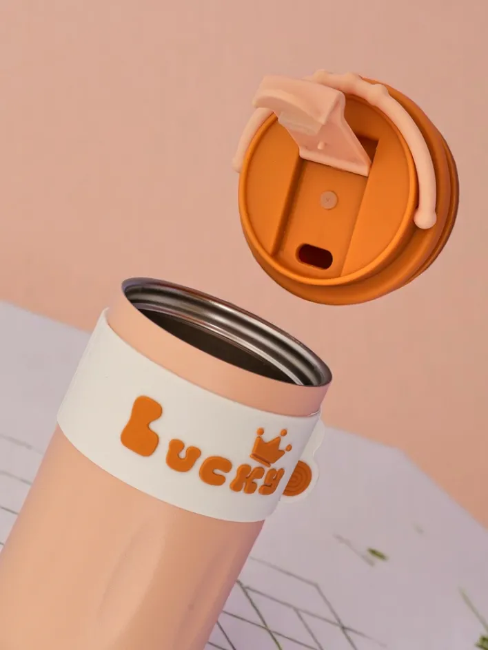 Akcesoria^Royalfashion Kubek termiczny na kawę Lucky Coffe pomarańczowy