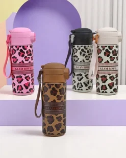 Akcesoria^Royalfashion Kubek termiczny z ustnikiem Glam Leo brązowy