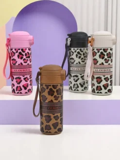 Akcesoria^Royalfashion Kubek termiczny z ustnikiem Glam Leo brązowy