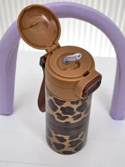 Akcesoria^Royalfashion Kubek termiczny z ustnikiem Glam Leo brązowy