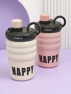 Akcesoria^Royalfashion Kubek termiczny z ustnikiem Happy Cup biały