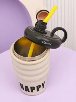 Akcesoria^Royalfashion Kubek termiczny z ustnikiem Happy Cup biały