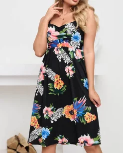 Sukienki Letnie|Sukienki Krótkie^Royalfashion Kwiatowa sukienka do kolan w kolorze m czarny