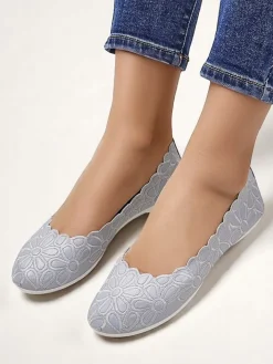 Baleriny Klasyczne^Royalfashion Kwiatowe damskie baleriny Magerro gołębi szary