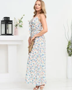 Sukienki Letnie|Sukienki Długie^Royalfashion Kwiecista damska sukienka maxi na ramiączkach w kolorze m biały