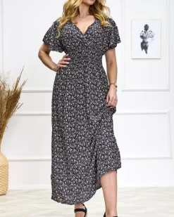 Sukienki Letnie|Sukienki Długie^Royalfashion Kwiecista granatowa damska sukienka Granatowy