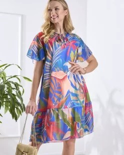 Sukienki Letnie|Sukienki Krótkie^Royalfashion Kwiecista kobaltowa damska sukienka z podszewką Granatowy