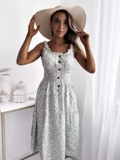 Sukienki Letnie|Sukienki Długie^Royalfashion Kwiecista miętowa sukienka damska za kolano mięta