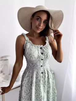 Sukienki Letnie|Sukienki Długie^Royalfashion Kwiecista miętowa sukienka damska za kolano mięta