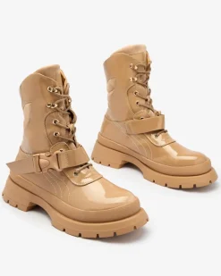 Botki Bez Ocieplenia|Botki Sznurowane^Royalfashion Lakierowane botki damskie w kolorze jasnobrązowym Setogy jasny brązowy