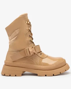 Botki Bez Ocieplenia|Botki Sznurowane^Royalfashion Lakierowane botki damskie w kolorze jasnobrązowym Setogy jasny brązowy