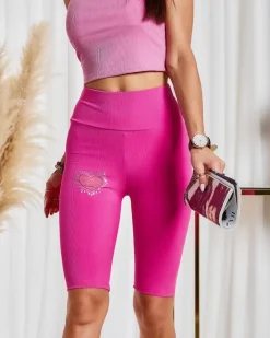 Spodenki 3/4|Krótkie Spodenki^Royalfashion Legginsy damskie kolarki w kolorze m Fuksjowy