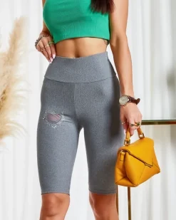 Spodenki 3/4|Krótkie Spodenki^Royalfashion Legginsy damskie kolarki w kolorze szarym gołębi szary