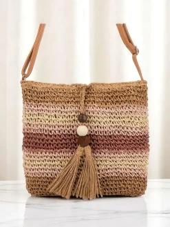 Wiklinowe I Słomiane^Royalfashion Mała słomiana torebka damska Stripe Charm Mini różowy