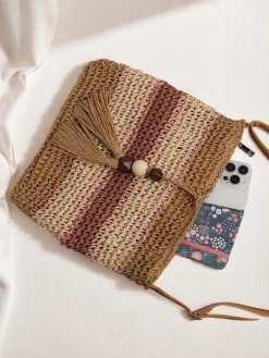 Wiklinowe I Słomiane^Royalfashion Mała słomiana torebka damska Stripe Charm Mini różowy