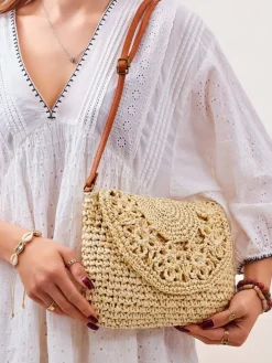 Wiklinowe I Słomiane^Royalfashion Mała słomiana torebka damska Sunny Stripes Mini beżowy