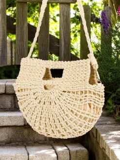 Wiklinowe I Słomiane^Royalfashion Mała słomiana torebka damska Mini Moon Straw beżowy