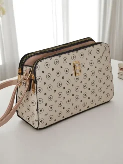 Małe Torebki^Royalfashion Mała torebka z eko skóry z printem Viva Linea beżowy