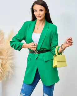 Bluzy|Kurtki / Marynarki / Płaszcze^Royalfashion Marynarka damska z paskiem zielony