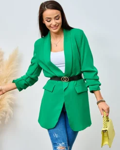 Bluzy|Kurtki / Marynarki / Płaszcze^Royalfashion Marynarka damska z paskiem zielony