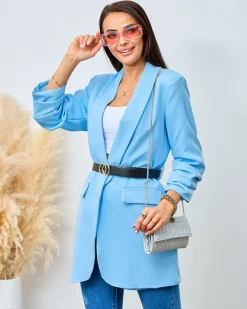 Bluzy|Kurtki / Marynarki / Płaszcze^Royalfashion Marynarka damska z paskiem Ecru