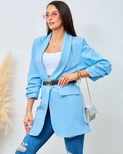 Bluzy|Kurtki / Marynarki / Płaszcze^Royalfashion Marynarka damska z paskiem Ecru