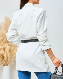 Bluzy|Kurtki / Marynarki / Płaszcze^Royalfashion Marynarka damska z paskiem biały