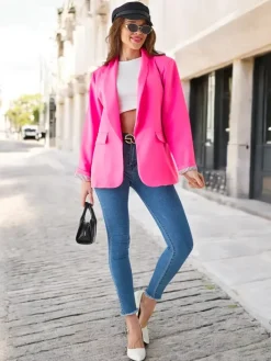 Kurtki / Marynarki / Płaszcze^Royalfashion Marynarka damska bez zapięcia Elegantes Fuksjowy