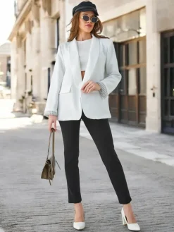 Kurtki / Marynarki / Płaszcze^Royalfashion Marynarka damska bez zapięcia Elegantes biały