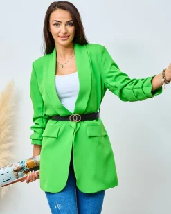 Bluzy|Kurtki / Marynarki / Płaszcze^Royalfashion Marynarka damska z paskiem zielony