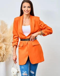 Bluzy|Kurtki / Marynarki / Płaszcze^Royalfashion Marynarka damska z paskiem pomarańczowy