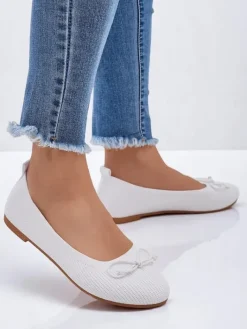 Baleriny Klasyczne^Royalfashion Materiałowe damskie baleriny Magger biały