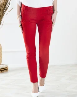 Spodnie Materiałowe^Royalfashion Materiałowe spodnie damskie z niskim stanem w kolorze m czerwony