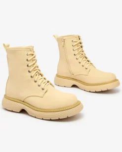 Botki Bez Ocieplenia|Botki Sznurowane^Royalfashion Matowe beżowe botki damskie Kucillo beżowy