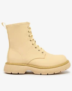 Botki Bez Ocieplenia|Botki Sznurowane^Royalfashion Matowe beżowe botki damskie Kucillo beżowy