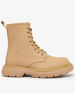 Botki Bez Ocieplenia|Botki Sznurowane^Royalfashion Matowe jasnobrązowe botki damskie Kucillo jasny brązowy