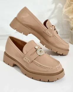 Półbuty|Mokasyny Na Płaskiej Podeszwie^Royalfashion Mokasyny damskie lakierowane Bemies brązowy