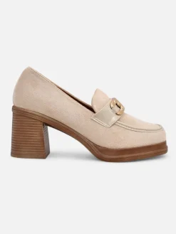 Mokasyny Na Obcasie^Royalfashion Mokasyny damskie na słupku Qeroy beżowy