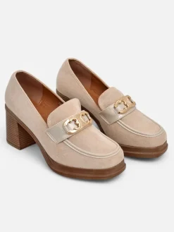 Mokasyny Na Obcasie^Royalfashion Mokasyny damskie na słupku Qeroy beżowy