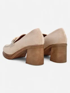 Mokasyny Na Obcasie^Royalfashion Mokasyny damskie na słupku Qeroy beżowy