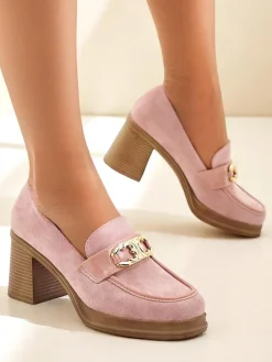 Mokasyny Na Obcasie^Royalfashion Mokasyny damskie na słupku Qeroy różowy