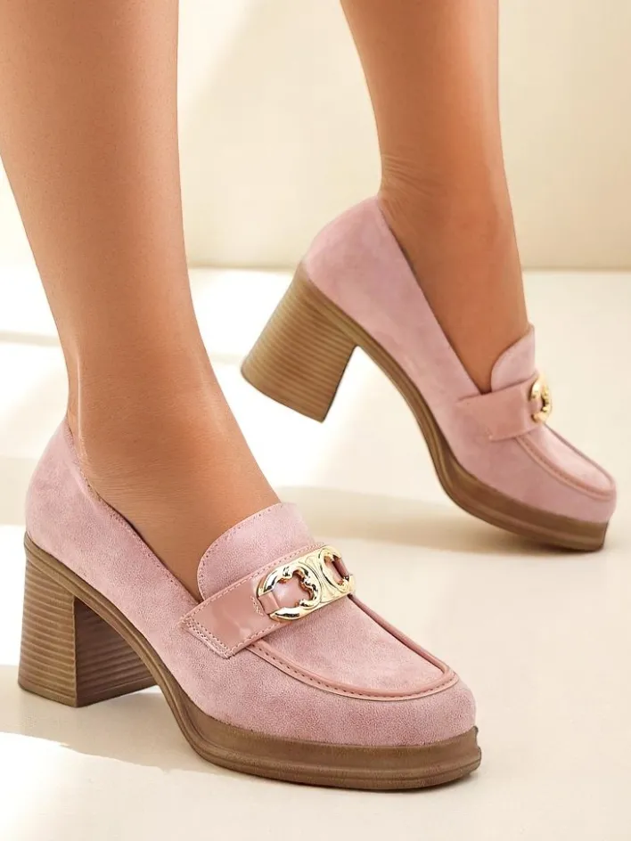 Mokasyny Na Obcasie^Royalfashion Mokasyny damskie na słupku Qeroy różowy