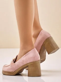 Mokasyny Na Obcasie^Royalfashion Mokasyny damskie na słupku Qeroy różowy