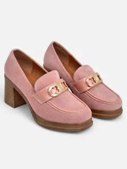 Mokasyny Na Obcasie^Royalfashion Mokasyny damskie na słupku Qeroy różowy