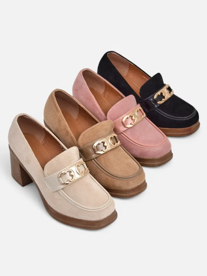 Mokasyny Na Obcasie^Royalfashion Mokasyny damskie na słupku Qeroy różowy