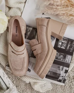 Półbuty|Mokasyny Na Obcasie^Royalfashion Mokasyny damskie na słupku Narvoti beżowy