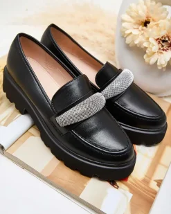 Półbuty|Mokasyny Na Płaskiej Podeszwie^Royalfashion Mokasyny damskie z cyrkoniami Emerne czarny